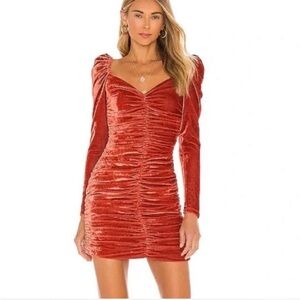 Minkpink Amelda Velvet Ruched Mini Dress in Copper